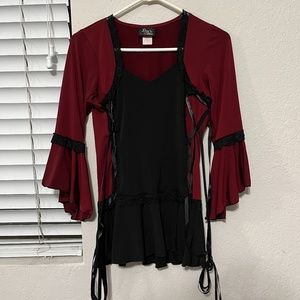 dare to wear black and burgundy long sleeve corset top